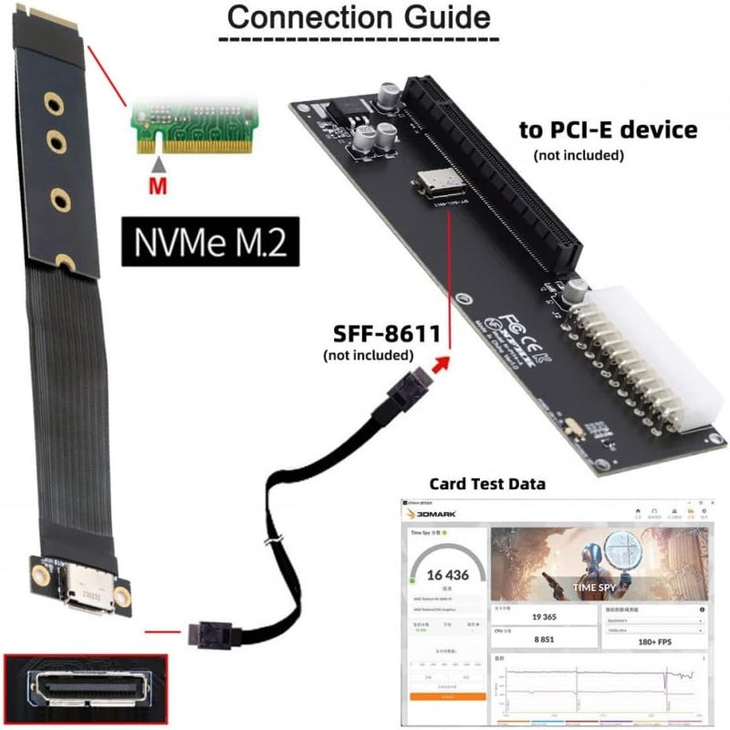 CY 2280 NGFF PCI-E4.0 M.2 M-Key to Oculink SFF-8612 SFF-8611 Host Cable 15cm for NVME U.2 SSD Egpu - Image 5